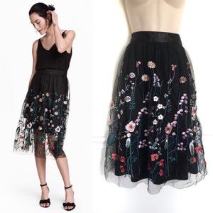H&M Embroidered Floral Midi Skirt
